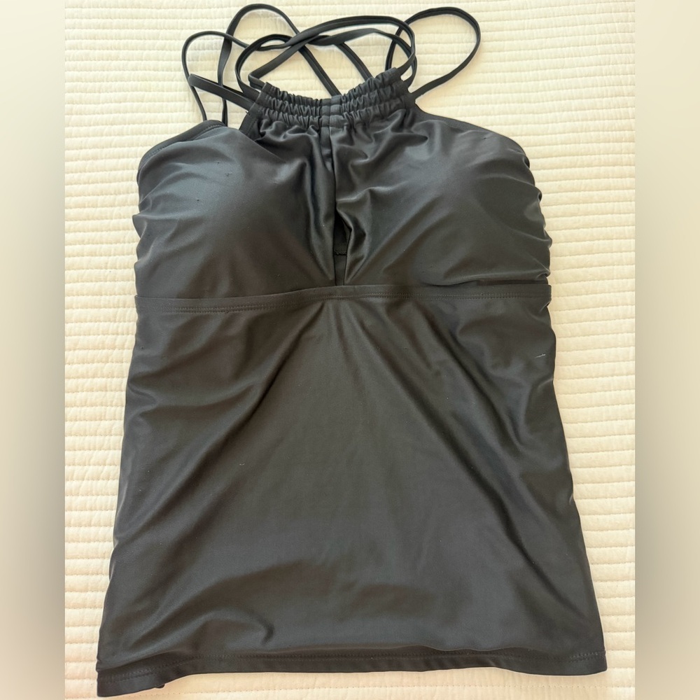 Time and Tru Black Strappy Tankini Top